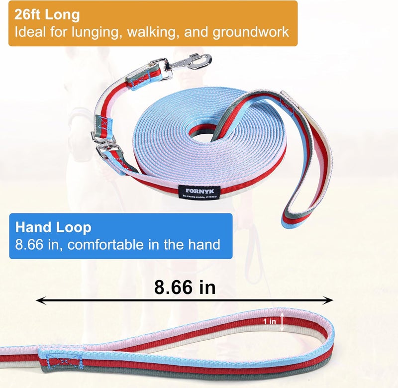 Fornyk Lunge Line for Horse, Premium Equine Lunge Line with Alloy Trigger Buckle and Dual Swivel Snaps for Accurate Equestrian Training, Competition and Daily Use, 26ft/8m (Pink-Red-Offwhite-Multi) - Image 2